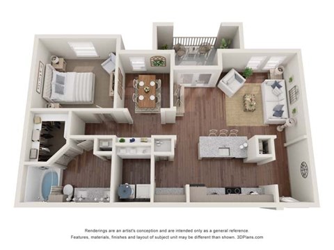 Floor plan for 1 bed, 1 bath, 938 sqft